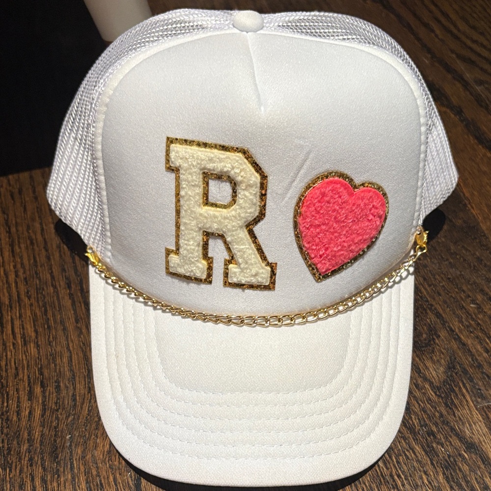 White and Gold Kids Cap with Heart Design. Never worn